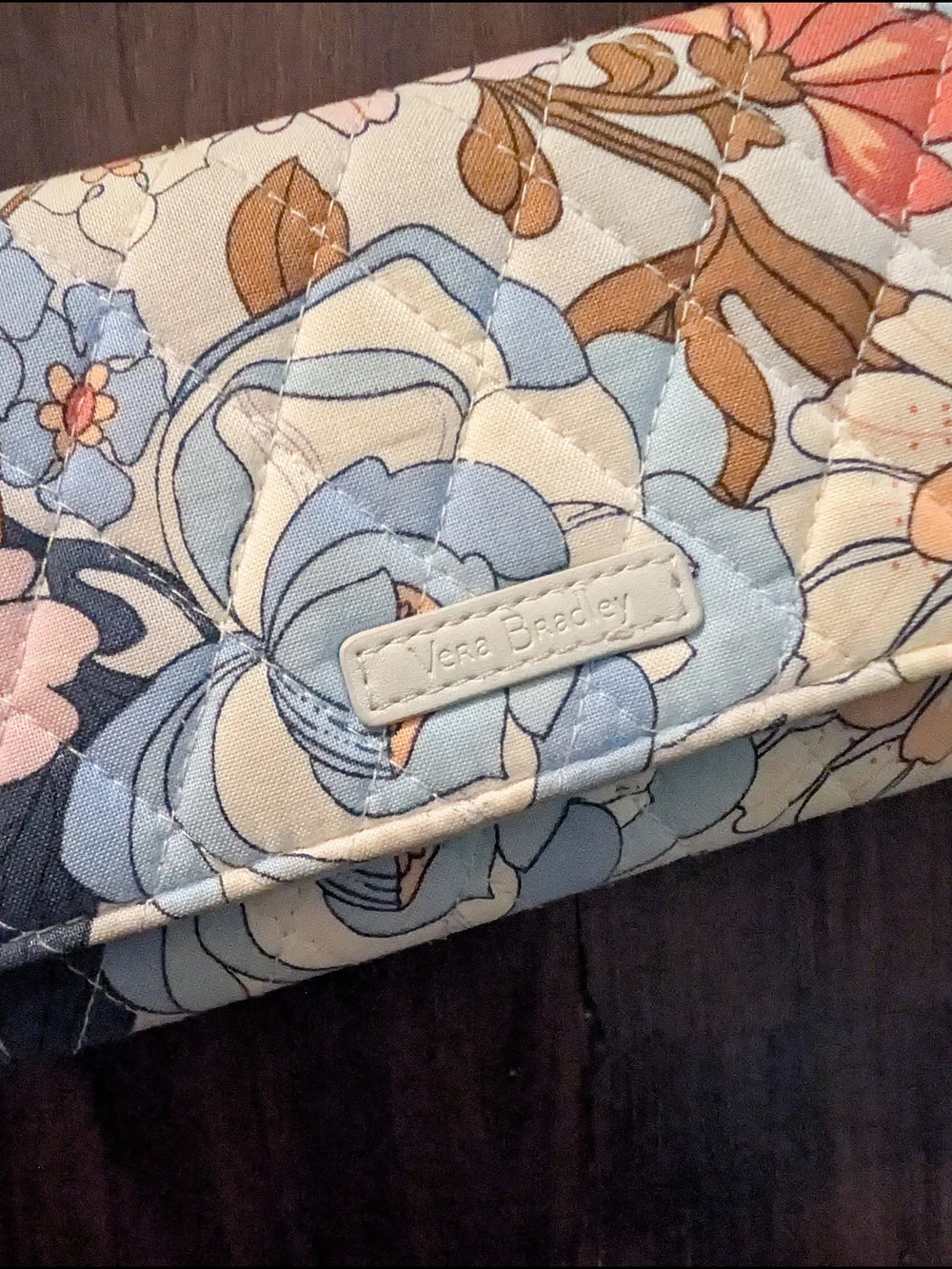 Vera Bradley Pastel Floral Quilted Wallet in Light Blue and Peach - Picture 2 of 8